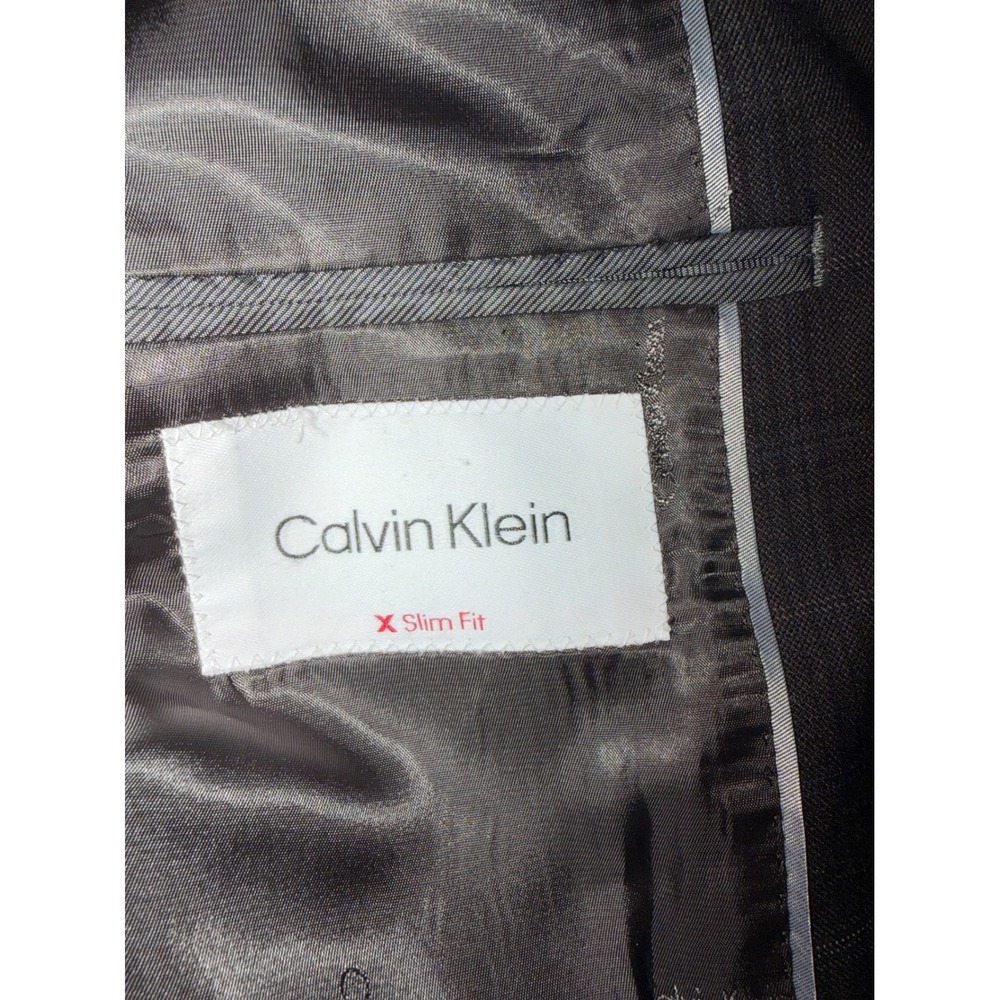Calvin Klein X Slim Fit Mens Brown Plaid 2 Piece Wool Blend Suit 42L 34W 32L - Picture 9 of 11